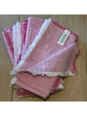 Farmhouse Rachel Ashwell Set 6 Pink 18 X 18 Fring Edge Cotton Cloth Napkins